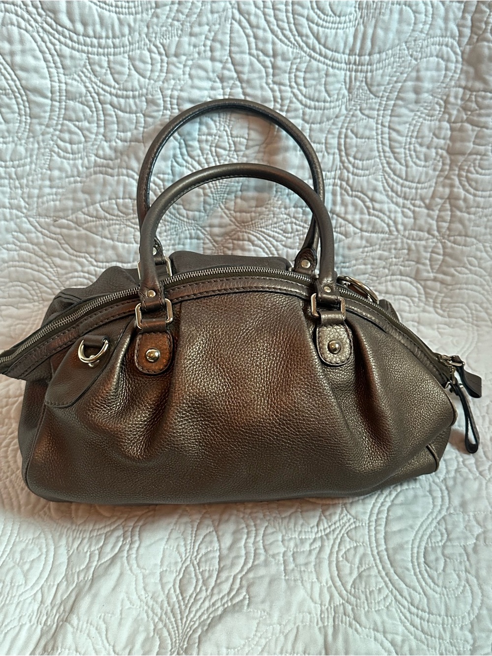 Gucci Metallic Brown Pebbled Leather Satchel